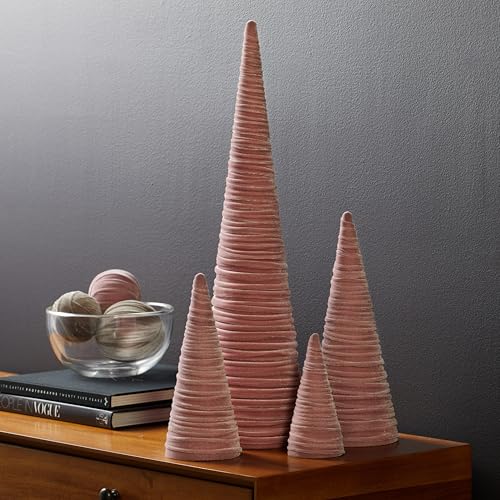 Image of Your Heart's Content Blush Velvet Trees Set of 4, Cozy Bookshelf Teen Girl, Coquette Room Decor, Aesthetic, Valentine Table Accent, Pink Cozy Mantel, Tabletop Tree (Blush)