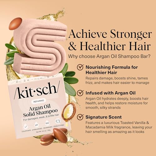 Image of Kitsch Argan Oil Shampoo Bar Soap for Hair Growth - Made in USA, 3.2 oz | Repairing Hair Shampoo for Women & Men - Strengthening & Moisturizing Hair Care - Paraben, Silicone & Sulfate Free