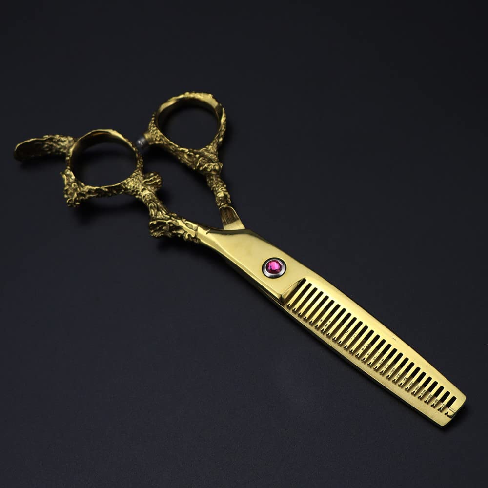 Tijeras de peluquería Profesionales de Acero de 15 cm con Mango de dragón Dorado para Cortes de Pelo y entresacado. Set de peluquería.