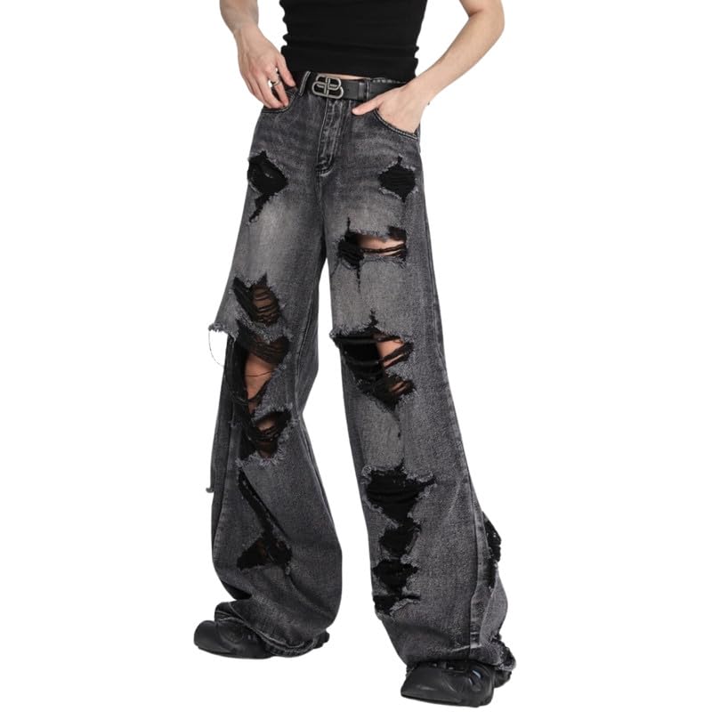 Men's Baggy Jeans Y2k Boyfriend Ripped Jeans for Woman Wide Leg Hip Hop Denim Pants Grunge Summer Clothes
