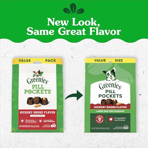 Image of Greenies Pill Pockets for Dogs Large Size, Dog Treat Pouch for Capsule Medication, Hickory Smoke Flavor, 15.8 oz. Pouch
