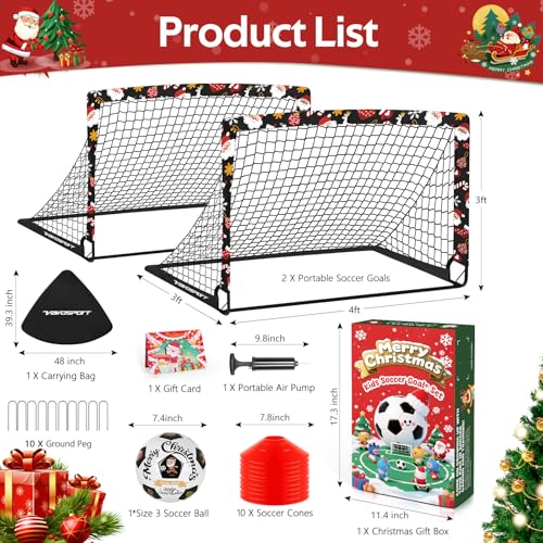 Image of Kids Soccer Goals for Backyard Set - 2 of 4' x 3' Portable Soccer Goal Training Equipment, Pop Up Toddler Soccer Net with Soccer Ball, Soccer Set for Kids and Youth Outdoor Games, Sports, Play