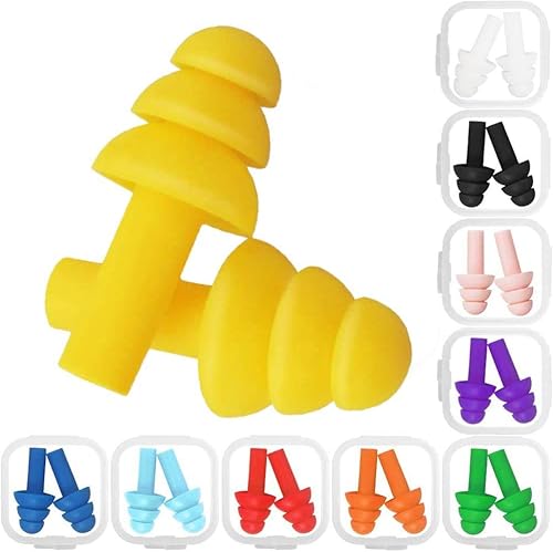 Yooh 10 pares de tapones de silicona reutilizables para los oídos cancelación de ruido impermeables bloqueo de sonido con 10 fundas de transporte
