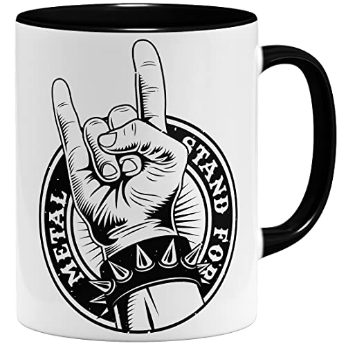 OM3® Tazza con mano in metallo – Metalhand Devils Horn Hardrock Music | Tazza in ceramica | 11oz 325 ml | Stampa su entrambi i lati | Nero