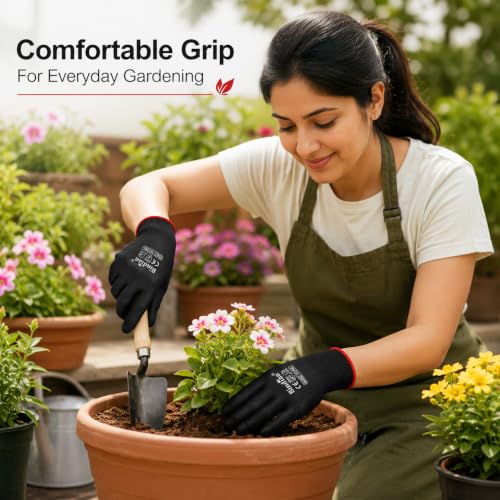 Image of Bindian Gardening Gloves for Men & Women | Heavy Duty Garden Gloves for Home Gardening, Farming & Agriculture | Durable Hand Gloves for Digging, Weeding, Planting & Outdoor Work (2 Pair Black)