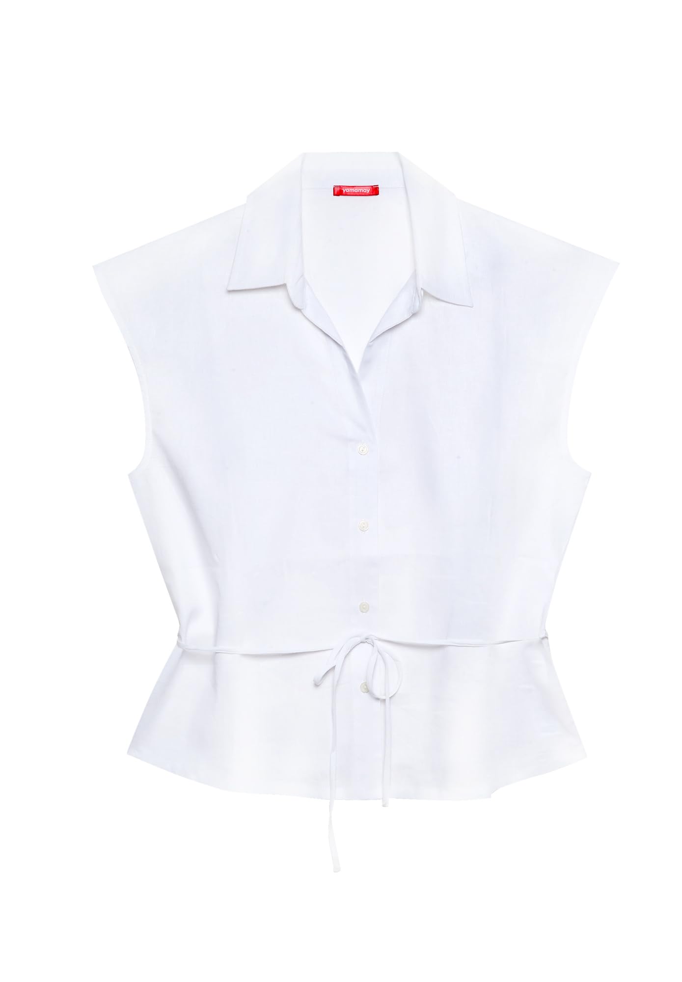 YAMAMAY - Chemise à manches courtes pour femme, lin viscose, blanc, monochrome