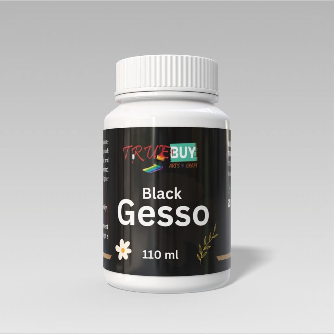 TrueBuy Black Gesso 110 ml | High-Coverage Primer for Artists | Suitable for Mixed Media, Canvas & Wooden Surfaces