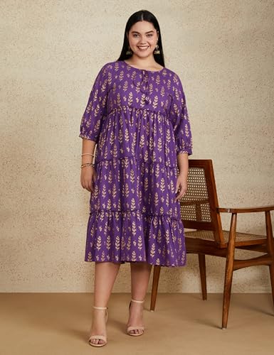 Image of Amazon Brand - Myx Women Cotton Printed Tiered Dress (Available in Plus Sizes)