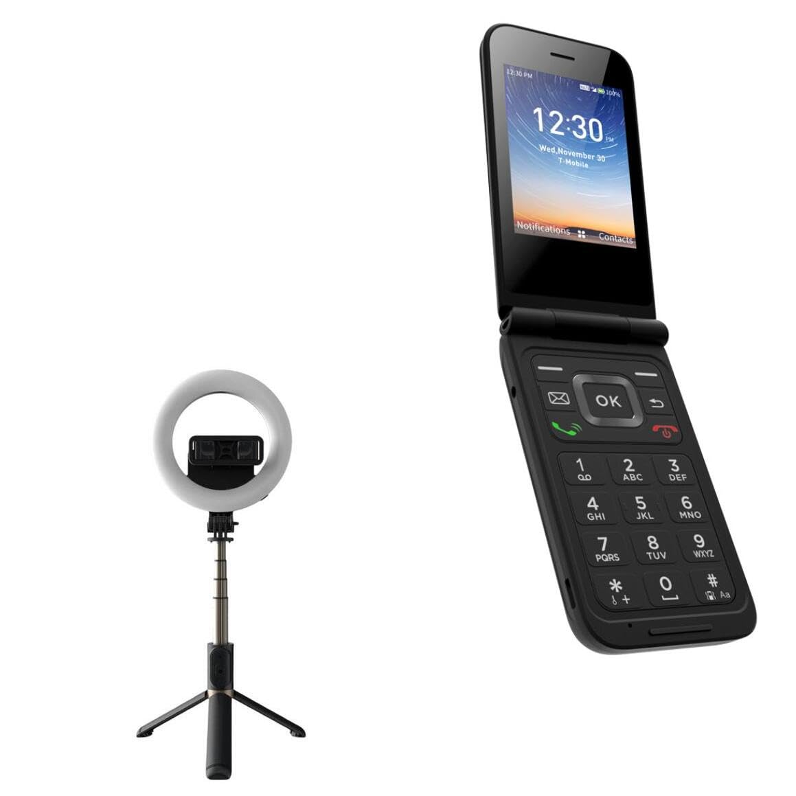 BoxWave Stand and Mount Compatible with Hot Pepper Fresno - RingLight SelfiePod, Selfie Stick Extendable Arm with Ring Light - Jet Black