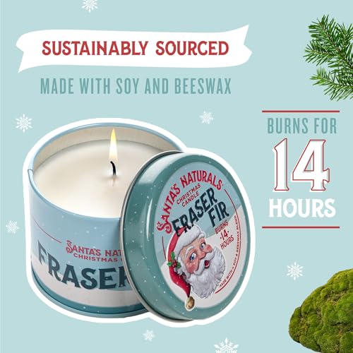 Santa's Naturals Fraser Fir Christmas Mini Candles Gift Set for Holidays, Soy & Beeswax Blend, 3.5 oz Candles, 3-Pack