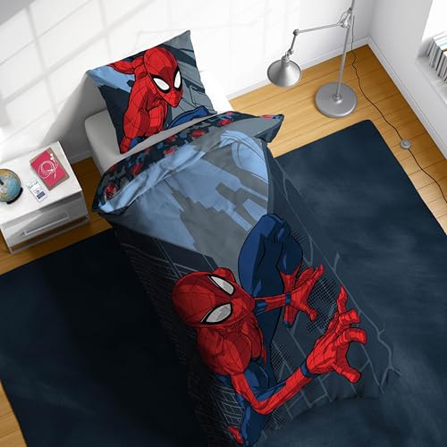 Jay Franco Marvel Spiderman Bettwäsche-Set – Superweiche Kinder-Bettwäsche mit Kissenbezug, NUR BETTBEZUG (Füllung Nicht enthalten), Dunkelblau, 2-teilig Einzelbett