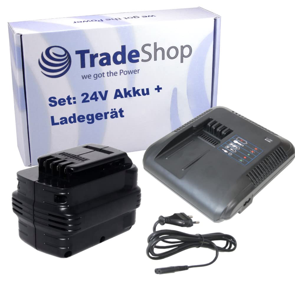 Trade-Shop Ładowarka do akumulatora 24 V + akumulator Ni-MH 24 V 3000 mAh zamiennik do Dewalt DE0241 DE0242 DE0243 DE0243-XJ DW0240 DW0241 DW0242 / Oferta w zestawie
