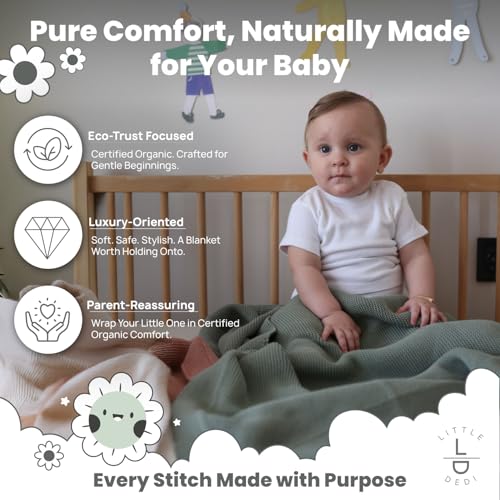 Image of 100% Organic Cotton GOTS Certified Baby Knitted Blanket with Gift Box - Soft Toddler, Crib, Stroller Blanket - Neutral Swaddle and Receiving Blanket for Newborns, 30 inchx40 inch, Green