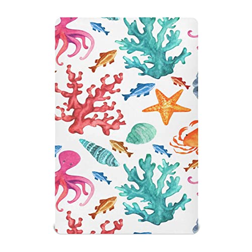 Image of Colorful Ocean Animal Crib Sheets for Boys Girls Pack N Play Sheet Soft Breathable Mini Crib Sheets 39 inch x 27 inch