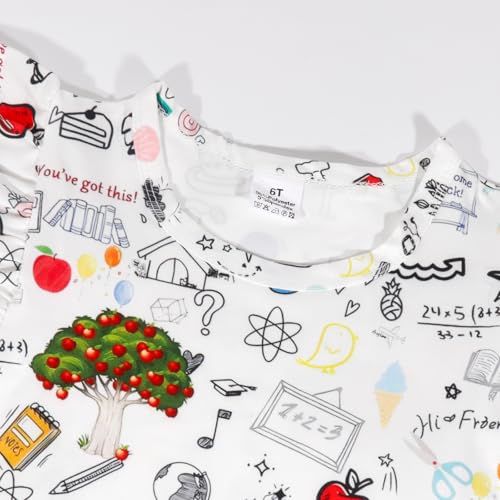 Toddler Little Girls Back to School Dress Flutter Sleeve Swing First Day of School Dress Summer Outfit 3-8 Years3