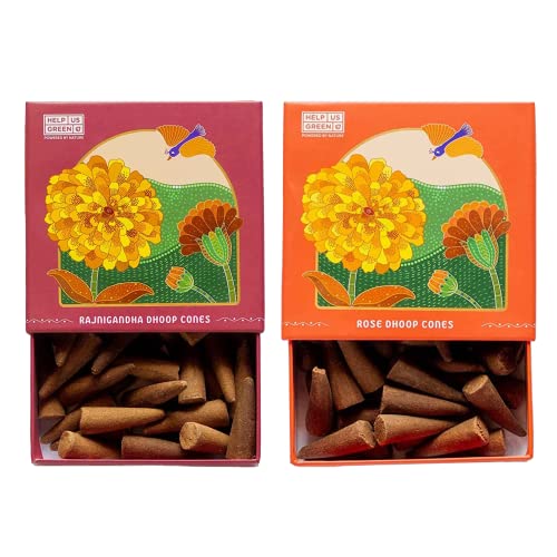 Image of Natural Incense Fragrance Rajnigandha and Rose Dhoop Cones with Holder (80 pcs) | Havan for Pooja, Home & Festivals I Natural Guggal /Loban Original |Pack of 2 (40 Cones /Pack)