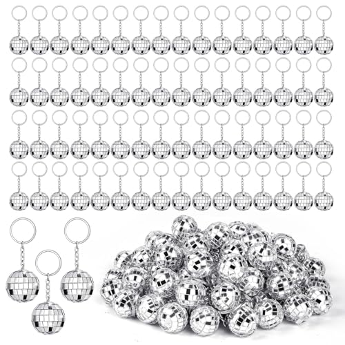 ZHWKMYP 100Pcs Mini Silver Disco Ball Keychain Bulk