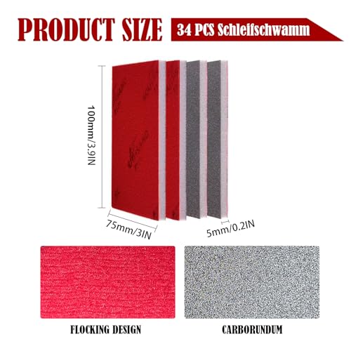 36 Stück Schleifschwamm, 800-1000 Körnung Schleifblock, Weichschaum Sand Block Nass Trocken Schleifpapier für Modell Trockenbau Metall Holz Möbel Polieren