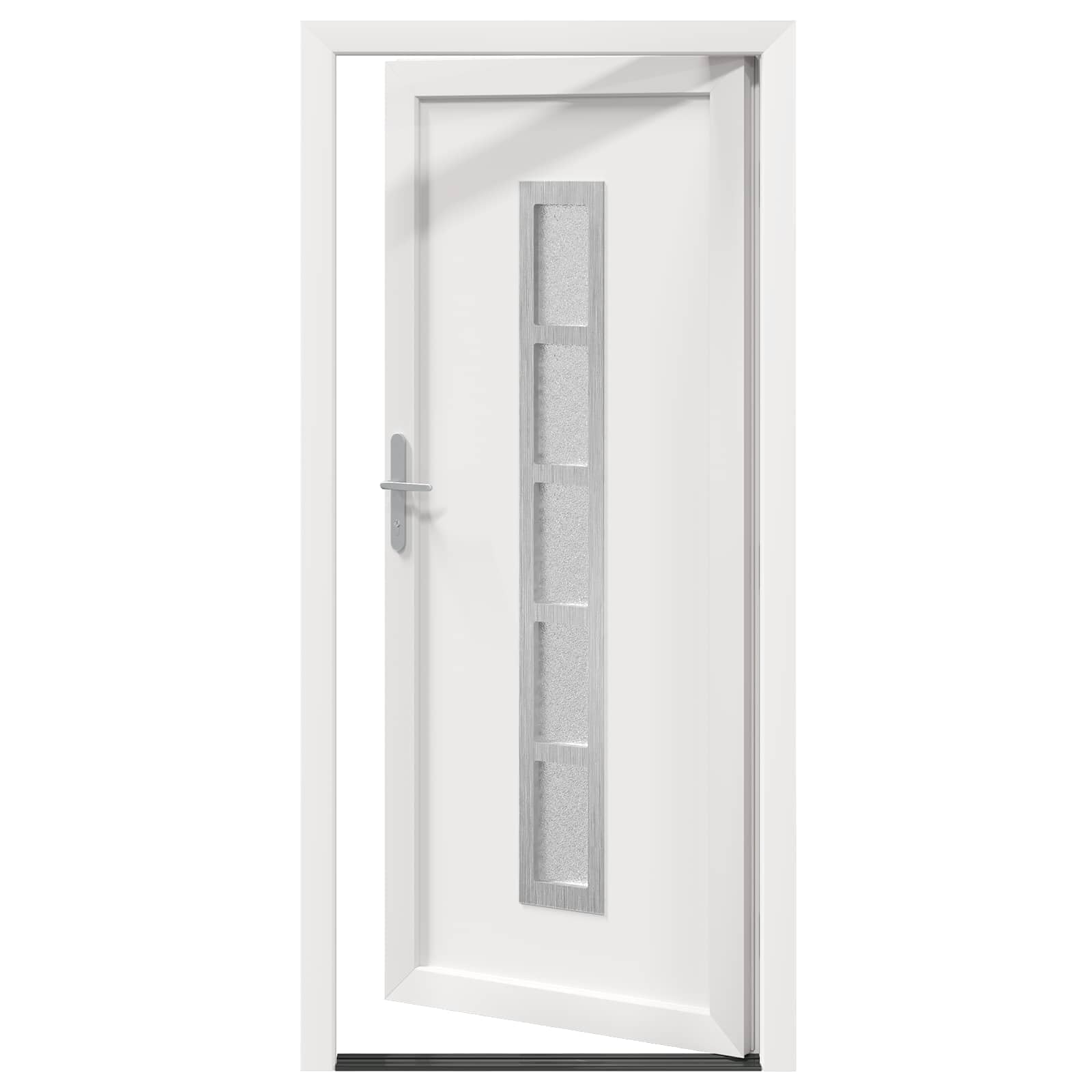 Vordertür Weiß PVC 98 x 200 cm Haustür für Eingang außen mit Glas, Mehrfachverriegelung, Schallschutz, Wärmedämmung, Schloss, Zarge, Beschlag, Dichtung für Neubau und Renovierung