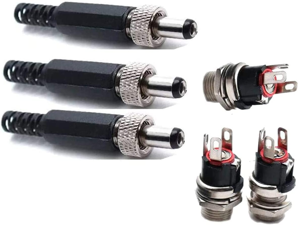 Conector Macho DC 2.5mm x 5.5mm con Enchufe y Adaptador Hembra