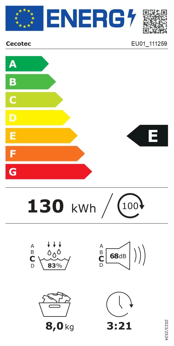 Cecotec Asciugatrice a Pompa di Calore 8 kg Bolero DressCode Dry 8400, Classe A++. 15 Programmi, basso Consumo, Full Touch, Asciugatura automatica, facile Stiro, Stop&Go, Delay Start, Bianca