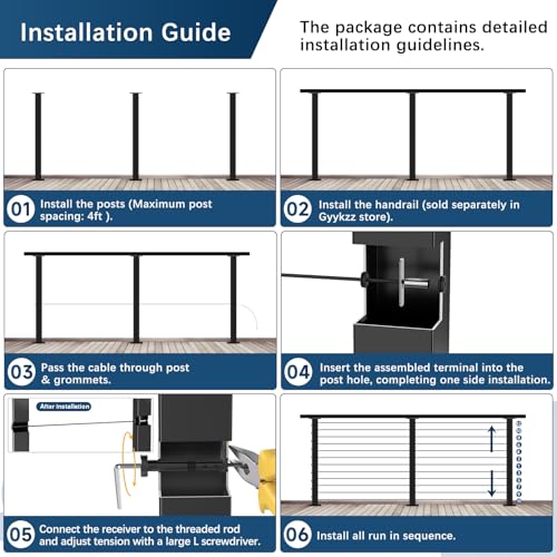 Image of 42 inch Swageless Black Cable Railing Post, T304 Stainless Steel Level Drilled Line Post for Deck Railing System, Upgraded Black Powder Coated Wire Metal Deck Post for Indoor Outdoor Porch Balcony
