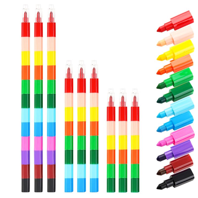 DAVIDJAMESCLARKE 16 lápices de cera apilables, 12 colores para pintar, lápices apilables para niños, lápices de colores enchufables, lápices de cera, para niños y regalos