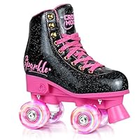 Active Girls' Adjustable Roller Skate, Sleek Design, Premium PU Leather Scuff-Resistant Easy to Clean, Gift for Girls Kids (Black, Small (12-2))