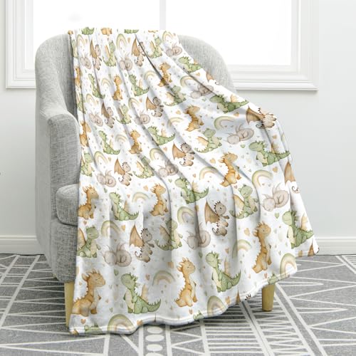 Jekeno Cute Dragon Rainbow Blanket Gifts for Kids Boys Girls Women Men Teens Birthday Christmas Halloween Valentine's Easter Presents Home Bedroom Living Room Bed Sofa Decor Plush Throw 50"x60"