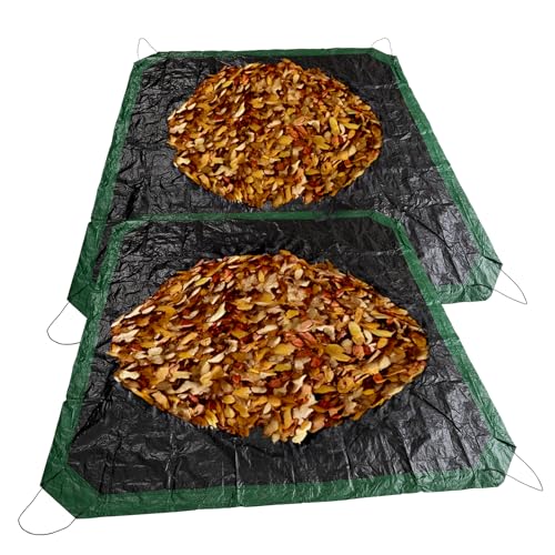 SUNLITAP 2 Pcs Leaf Tarp 9x9 Feet Lawn Garden Leaf Tarp with 4 Drawstrings Reusable Waterproof Poly Tarp Yard Waste Bags All Purpose Protective Cover for Bikes Furniture Cover Tent Footprint