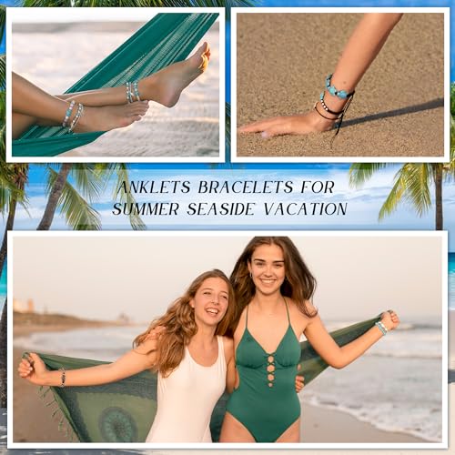 FASACCO 10 PCS Turtle Ankle Bracelets for Women Waterproof Handmade Starfish Sea Turtle Bracelet Adjustable Boho Summer Beach Bracelets for Women Men Bahamas Souvenirs3