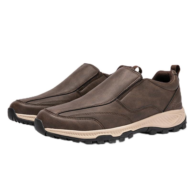 Men's Hands Free Slip On Walking Leather Shoes Loafers Slip-ins Working Dress Casual Outdoor Lightweight Cushioning Comfortable Breathable Hiking All-Terrain Ankle Boots Trekking