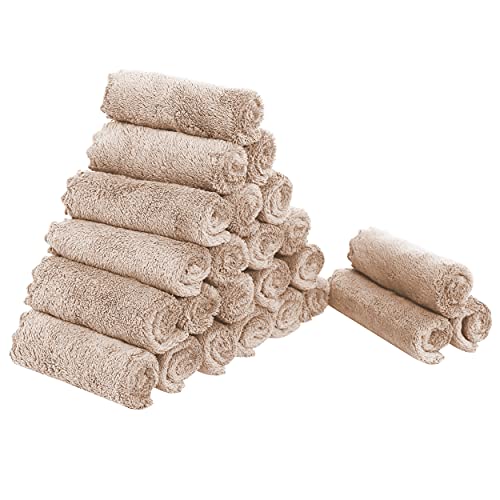 Sunny zzzZZ 24 Pack Kitchen Dishcloths - Does Not Shed Fluff - Reusable Dish Towels, Dish Cloths, Super Absorbent Coral Fleece Cleaning Cloths, Nonstick Oil Washable Fast Drying, 10 x 10 Inch (Brown)