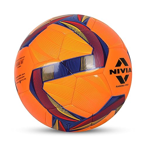 Image of Nivia Rabona Pro Football, 32 Panel, Glossy TPU Stitched, Suitable for Soft & Dry Ground, Hard Ground with Grass & Artificial Turf, International Match Ball (Orange, Size - 5)