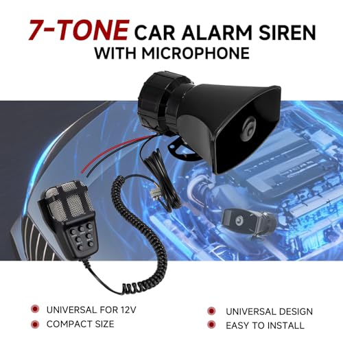 Alarm Horn Siren PA Speaker Mic System, BANHAO 100w 12v 7 Sound Loud Car Alarm Police Car Siren Speaker System Emergency Amplifier Kit for 12V Truck Lorry Boat Vehicle by banhao - Image 2