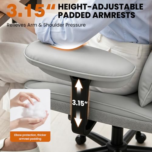 Image of Office Desk Chair, Big and Tall Gaming Chair with Foot Rest, Ergonomic High Back Computer Chair with Soft Adjustable Armrests, Lumbar Support Pillow, Executive Leather Chair (PU, Grey)