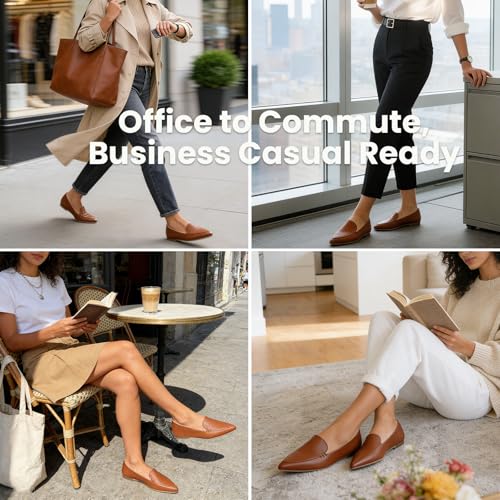 Image of MUSSHOE Pointed Toe Flats for Women, Comfortable Business Casual Work Shoes, Slip On Loafers with Arch Support, Office Walking Flats for All Day Standing
