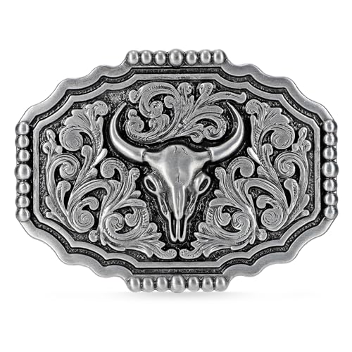 Image of SANSTHS Cowboy Belt Buckle, Western Belt Buckles for Men Women Texas Bull Rodeo Cowgirl Belt Buckle