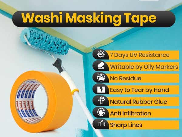 ADHES Orange Painters Tape Delicate Surface Advanced Masking Tape Multi Surface 7 day UV resistant Washi Tape,19mm x 50m - Image 2