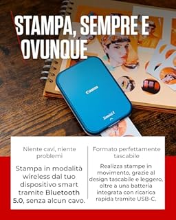 Canon Zoemini 2 Kit per Stampa Fotografie: Scatta e Crea Ovunque - Stampante Fotografica Portatile Compatta - Bluetooth 5.0 - Ricarica Rapida via USB-C, Blu Marino