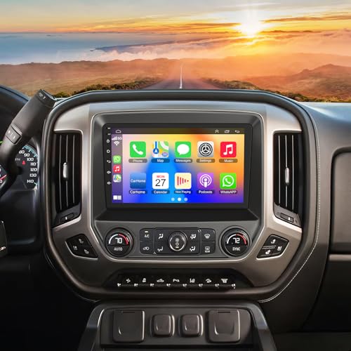 10.2 Inch QLED Carplay Screen for Chevrolet Silverado & GMC Sierra 2014-2018(Without Bo-seSystem) Android 13 Silverado Radio Stereo Support Wireless Carplay &Android Auto Bluetooth&GPS FM Radio