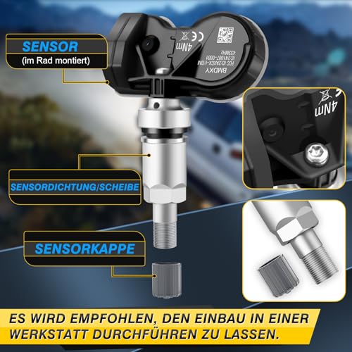 GEAREVER Reifendrucksensor Multiprotokoll TPMS Sensor RDKS kompatibel mit BMW 1 2 3 4 5 6 7 8 er M1 bis M6 X1 bis X7 Z4 für fast alle Modelle 36236781847 36236779490 36106790054 36106856209, 4 Stück