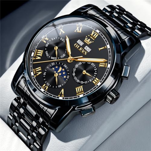 Image of OLEVS Mens Automatic Watch Mechanical Self Winding Luxury Business Dress Moon Phase Stainless Steel Calendar Wrist Watches for Men Waterproof Luminous