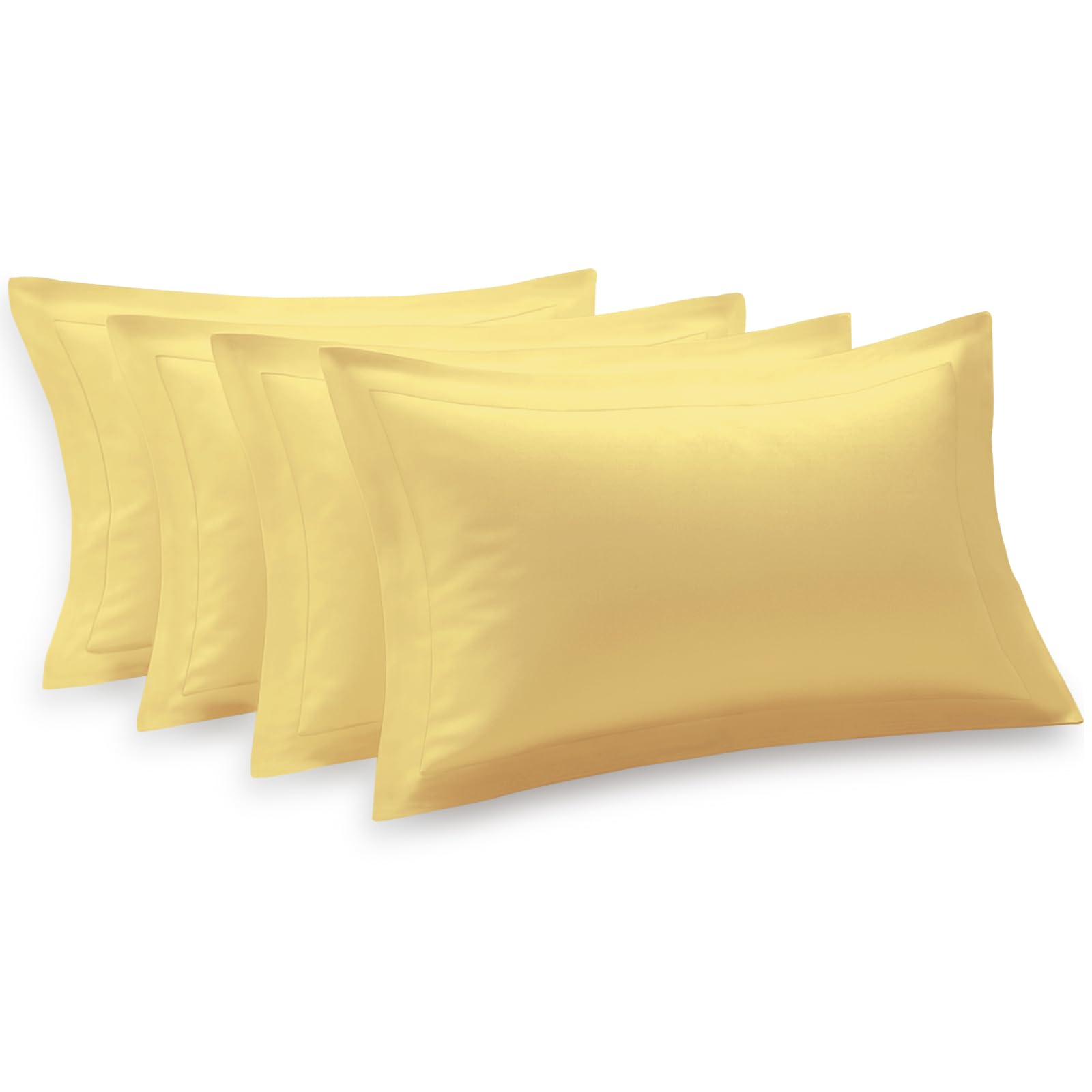 Pizuna 100% Cotton Standard Pillow Cases 4 Pack Mellow Yellow 50x75cm 600 Thread Count Long Staple Combed Cotton oxford pillow cases Soft Sateen Pillows 4 Pack Hotel Quality