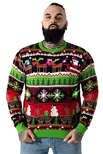 U LOOK UGLY TODAY Hässlicher Weihnachtspullover, Unisex Lustiger Chunky Fair Isle Gestrickter Festlicher Pullover für Party Drive My Sleigh Tonight XL Cover