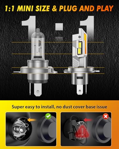H4/9003/HB2 LED Bulbs Hi/Low Beam, 36,000LM 900% Super Brighter, 6500K Cool White, Real 1:1 Halogen Mini Size with Cooling Fan, Plug and Play, Powersports Accessory Light Bulbs, Pack of 2 - Image 6