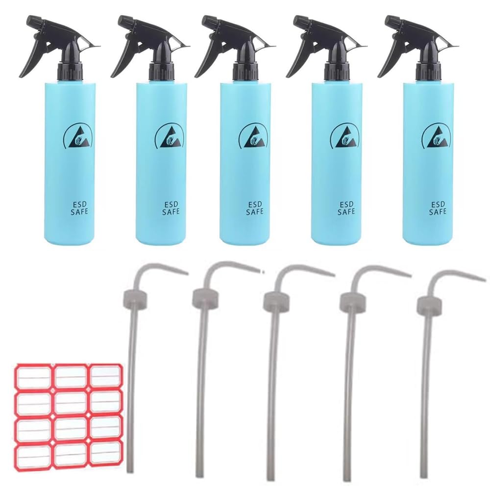 Flacon ESD antistatique 500 ml Lot de 5 bouteilles rechargeables à compte-gouttes pour solvant bleu
