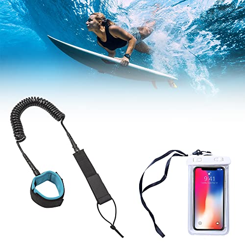 Produktfoto von LYPPUL Surfboard Leash, 5.5mm Surf Sicherheitsfuß Seil mit Handy Wasserschutzhülle, Einziehbares Surfboard Leash SUP&hellip;