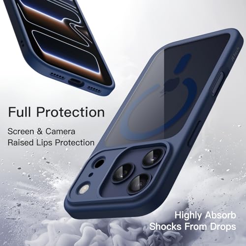 Image of JETech Magnetic Case for iPhone 17 Pro 6.3-Inch Compatible with MagSafe, Shockproof Phone Bumper Cover, Solid Color Matte TPU Frame, Anti-Scratch Clear Back (Dark Blue)