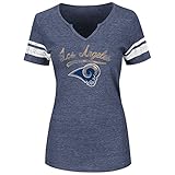 Majestic Los Angeles Rams Womens Game Tradition Navy Split Neck T-Shirt X-Large